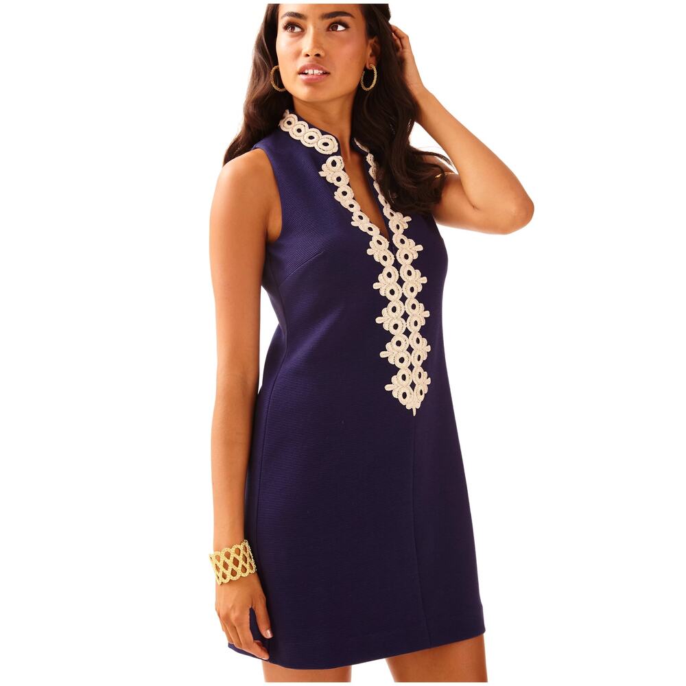 Lilly Pulitzer Navy Blue Calista Embellished Collar Shift Dress Size S